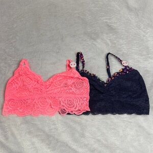 PINK Victoria's Secret Lace Bralette Duo - Coral and Navy